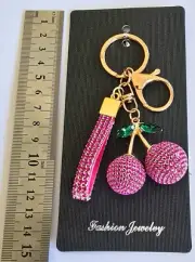 Cute red cherry keychain. diamond encrusted look, premium feel.