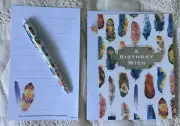 Beautiful Shiny Feather colors A BIRTHDAY WISH Card- Pen & Writhing Pad