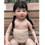 30" Unfinished Reborn Doll Kit Painted Toddler Girl Black Double Braid Rooted
