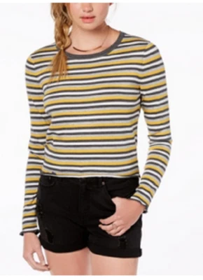 Ultra Flirt by Ikeddi Juniors' Lettuce-Edge Pullover, Grey/Yellow, Size S