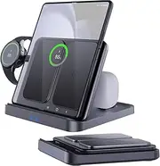 Wireless Charger Station for Samsung Z Fold 6/5, ANPULES 3 In 1 Foldable Fast Wireless Charging Stand Dock for Samsung Galaxy Z Fold4/Flip 6/5/, Wireless Charger for Watch 6/6 Classic, Buds 2/Pro/Live