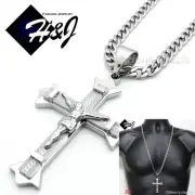 30"MEN's Stainless Steel 6mm Silver Cuban Curb Chain Necklace Cross Pendant*MJ28