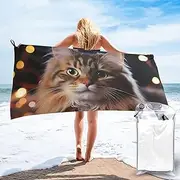 BTCOWZRV Beach Towel Microfiber Sand Free Towels Absorbent Quick Dry Beach Towels Oversized Beach Blanket Cat Hanging Christmas Lights Bath Towels 27.5"X55" Travel Towel for Women Men Camping Swim