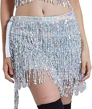 [zfyanssee] Belly Dance Dancer Costume Sequins Tassel Fringe Hip Scarf Belt Waist Wrap Skirt for Women and Girls