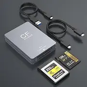 CFexpress Type B and SD Dual-Slot Card Reader, USB 3.1 Gen 2 10Gbps CFexpress Reader, Portable CF Express Card Reader Included USB C to USB A/C Cable, Compatible with Windows/Mac/Linux/Android