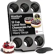 Wrenbury Pro Mini Cheesecake Pans Removable Bottom 12 Hole - Heavy Gauge Carbon Steel Muffin Cupcake Pan Loose Bottom Springform for Baking - 3 Inch Individual Cheesecakes Tin - PFOA Free