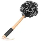 Black Loofah on a Stick PE Soft Mesh Luffa with Non-Slip Wooden Handle Made o...