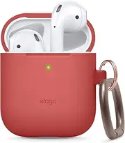 elago Premium Silicone Case with Keychain Compatible with Apple AirPods Case 1 and 2, LED Visible (Red)