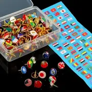 200Pcs National Flags Pins Thumbtacks with Storage Box, Decorative Drawing Pins