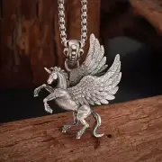 Jewelry Vintage Silver Color Pegasus Unicorn Mythical Pendant Horse Necklace