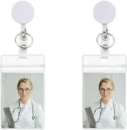 Retractable Badge Reels with Alligator Clips for Nurses Teachers White Retractable Reel for ID Card Badge Holders with Keychain Key Ring 2 Pack Students Retractable Badge Holderd Set