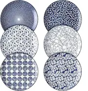 Selamica 10 inch Porcelain Dinner Plates, Large Size Serving Plate for Salad, Pancakes, Steak, Set of 6, Vintage Blue