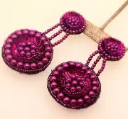 Handmade purple seed beaded sequins clip on double Dangle fashion party earrings