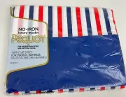 Vintage Pequot Twin Flat Sheet No-Iron Muslin Red White Blue Stripes NEW