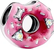 [ZURWTCH] Pink Doughnut Charm Fit Women Bracelet Necklaces Fashion Gifts 925 Sterling Silver DIY Jewelry, Epoxy, Zircon