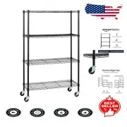 Heavy-Duty 4-Shelf Adjustable Metal Storage Unit with Wheels - Black Finish