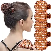 RC ROCHE ORNAMENT Womens Shell Dome Round Circle Stylish Plastic Strong Grip Hinge Side Slide Bun Maker Clips Girls Beauty Accessory Hair Clip, 6 Pack Count Large Brown