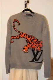 LOUIS VUITTON Intarsia Tiger HUGE LV LOGO Pull-Over Wool Sweater Jumper Sm ~NWT!