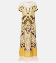 [La DoubleJ] La DoubleJ Printed feather-trimmed silk maxi dress UK 8 multicoloured