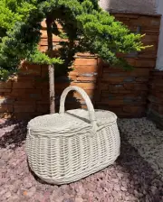 white picnic wicker basket with lid fruit rustic basket eco-friendly handmade