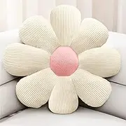 Flower Pillow Flower Shaped Throw Pillow Butt Cushion Flower Floor Pillow Home Decorative Cute Seating Cushion for Sofa Chair Bed (White 21.6 inches)