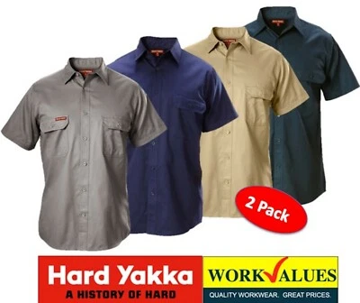 HARD YAKKA -PACK OF 2- MENS SHORT SLEEVE OPEN FRONT COTTON DRILL SHIRTS - Y07510
