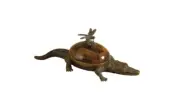 Maitland Smith Dragonfly Box, Verdigris Brass w/ Crackled Tiger Penshell Accents