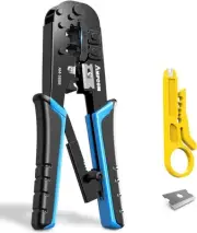 AMPCOM RJ45 Crimping Tool, 8P/6P-RJ11, RJ12 Crimper Cutter Stripper AM-568R