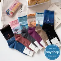 在飛比找蝦皮購物優惠-Anyshop韓國襪 風景地標名畫襪 中筒襪 女生襪子  正