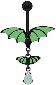 [Niaspi] 14G Green Bat Belly Button Rings for Women Unisex 316L Stainless Steel Luminous Glow-in-the-Dark Bats Belly Navel Barbell Dangle Belly Button Piercing Bar Jewelry for Halloween 1 Piece,