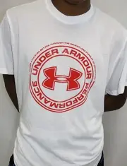 NEW Mens UNDER ARMOUR Performance 1244522 100 White Red Short Sleeve T Shirt