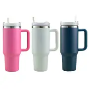 Double Wall Stainless Steel 1.18L/40oz Coffee Tumbler with Flip Open Lid and Straw