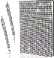 DAVAXI 3 Pcs Rhinestone Journal Notebook Sets Crystal Journal Pens Bling Notebook A5 Diamond Notebook with 2 Pcs Bling Pens for School Office Students Writing Gifts