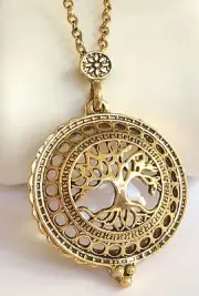Gold Tree of Life Necklace 24" X-Long Magnifying Glass Vintage Plus Size Plated