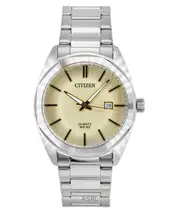 Citizen Quartz BI5110-54B Mens Watch Stainless Steel Ivory Dial Date Display 50M