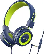 iClever HS14 Kids Headphones - Wired Headphones Kids, Adjustable Headband, Stereo Sound, Foldable, Untangled Wires, 3.5mm Aux Jack, Safe Volume Limited - Childrens Headphones on Ear, Blue (Blue)