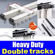 Aluminium Heavy Duty Double Curtain Tracks Kit Rail Complete Brackets + Gliders