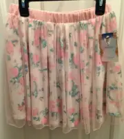 Disney Cinderella Pink Floral Sparkly Skirt Size 10 Tulle Overlay Elastic Waist