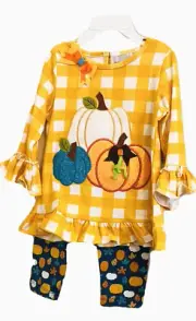 Rare Editions 18 mo top & pant set Mustard Fall Pumpkins sparkle Thanksgiving