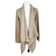 Prana NEW Demure Waterfall Knit Cozy Cardigan in Dark Khaki Tan Large