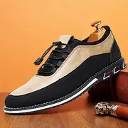 Men's Beige and Black Faux Leather Casual Sneakers – Contrast Stitching Design for Young Men, Smart Casual Looks and Daily Streetwear