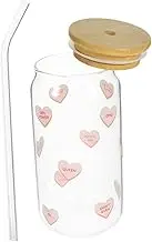 FONDOTIN Can Shaped Glass Cup with Wood Lid and Straw Juice Glass for Milk Beer and Beverage Storage Flat Bottomed Design