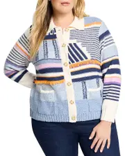 Nic+Zoe Plus Pattern Play Button Front Cardigan