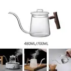 Glass Gooseneck Kettle Quick Heating Teapots Wooden Handle Stovetop Tea Kettles