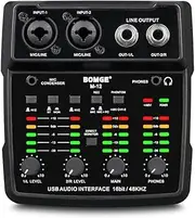 BOMGE M12 USB Audio Interface, 2-Channel Mixer, XLR/3.5mm Input, 48V Power Supply, Sound Card for PC Recording, Studio, Live Show, Karaoke, Plug&Play