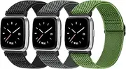 [FAKBKE] 3 Pack Elastic Nylon Strap Compatible with Fitbit Versa 2/ Fitbit Versa/Fitbit Versa Lite Women Men, Soft Stretchy Wristbands Loop Sports Replacement band for Fitbit Versa 2/Versa/Versa Lite
