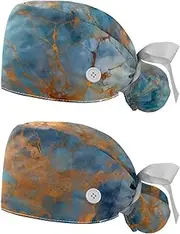[YTYVAGT] 2-Pc,Nurse Scrub Caps,Scrub Hats with Buttons and Cotton Sweatband,Abstract Vintage Floral