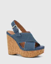 Xalena Ocean Blue Denim Platform Wedge