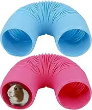 2 Pieces Pet Fun Tunnel Small Animal Play Tunnel Collapsible Plastic Tube Pet Hideaway Fun Toys for Hiding Training Fit Guinea Pigs Hamsters Chinchillas Rats Ferrets Dwarf Rabbits Pink Blue Wishope