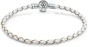 [Bling Jewelry] Intertwine Infinity Clover Symbol Genuine Blue Brown Purple Pink White Leather Bracelet For Bead Charms .925 Sterling Silver Round Barrel Clasp 7-9 Inch